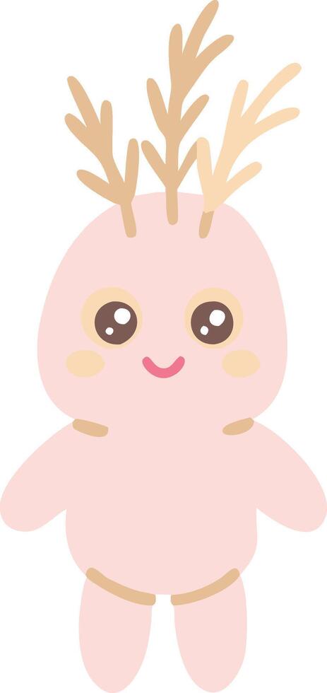 Cute Kawaii Cartoon Character with Leafy Hair and Cheery Expression Illustration vector