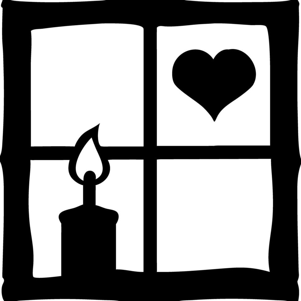 Candlelit Window with Heart Silhouette Romance and Comfort Concept vector