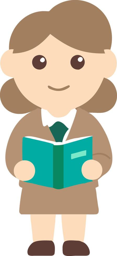 Adorable Schoolgirl Reading Book Cartoon Learning Concept vector