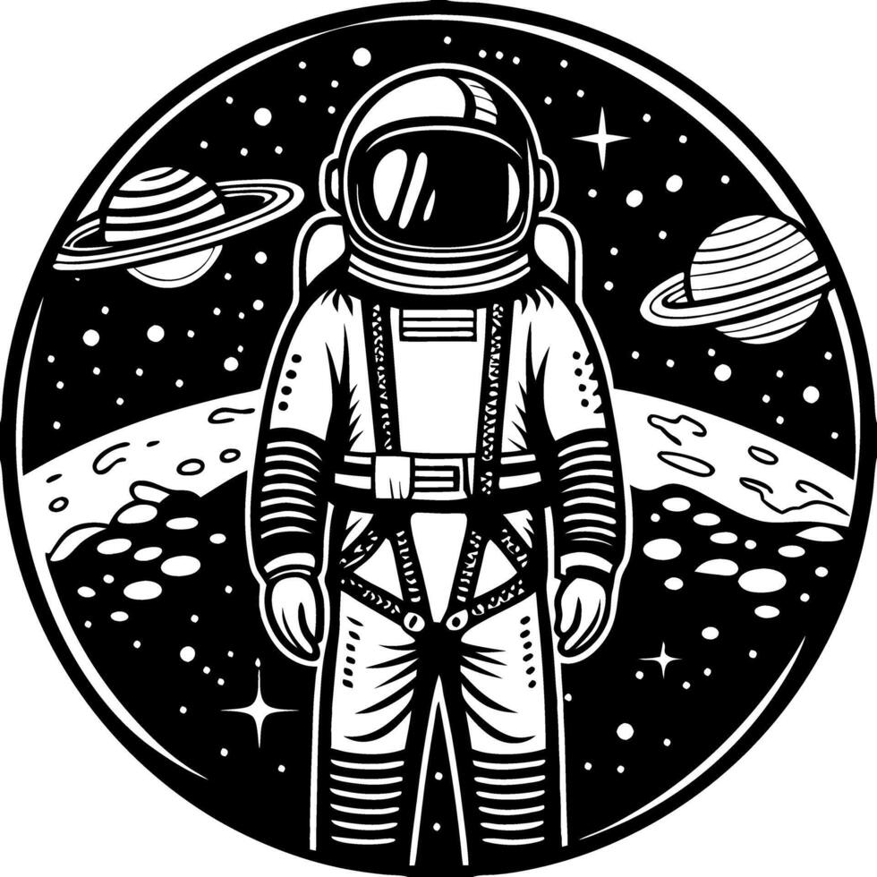 Astronaut in Space with Planets and Stars Artwork vector