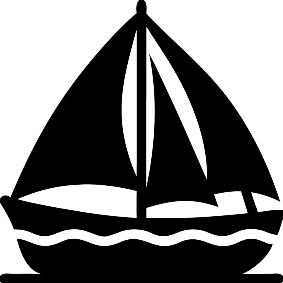 Black Silhouette Sailboat on Waves for Nautical Designs and Sea Travel Themes vector