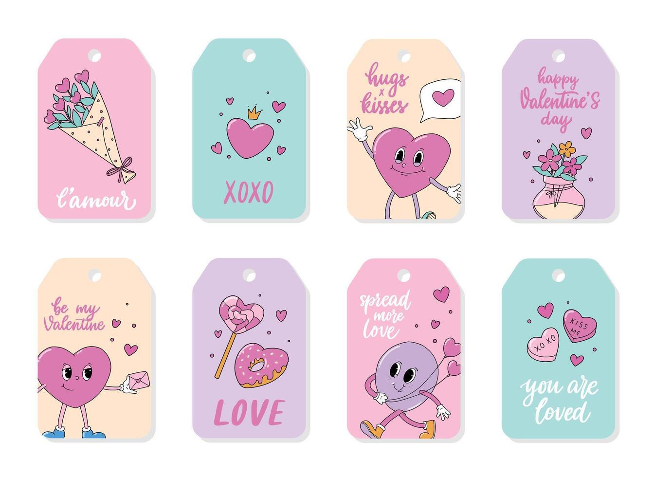 Valentine's day labels collection with doodles and lettering quotes. Good for prints, stickers, cards, posters, etc. EPS 10 vector
