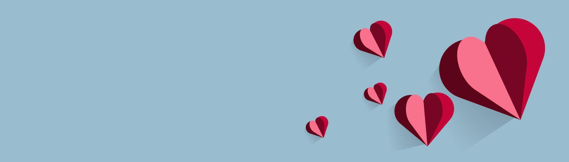 A Red paper hearts on blue background, Valentine concept, A contemporary graphic of a heart in two tones maroon and pastel pink on a smooth light blue surface. vector