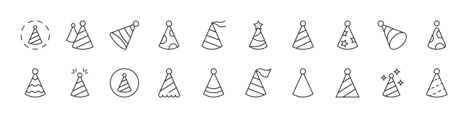 Party Hat Simple Isolated Line Icons Collection. Editable Stroke. Suitable for Web Sites, Books, Cards, Apps vector