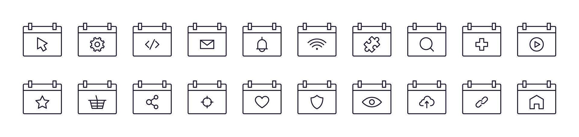 Ring, Link, Envelope, House etc on Web Page Outline Icon Collection. Editable Stroke. Perfect for Infographics, Articles, Books, Flyers, Banners vector