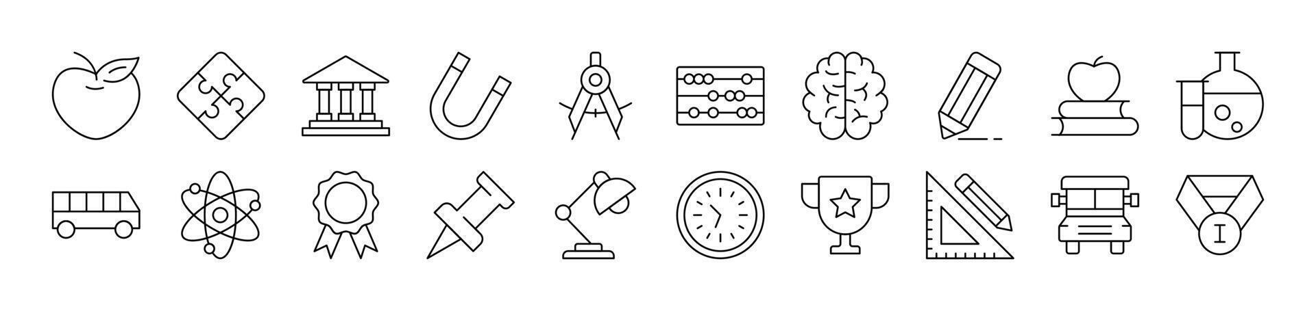 School, College, University Outline Icon Collection. Editable Stroke. Perfect for Infographics, Articles, Books, Flyers, Banners vector