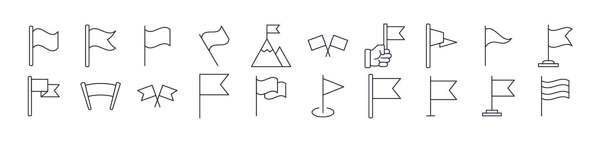 Collection of Line Icons of Flag Drawn with Thin Line for apps, web sites, banners, infographics and other types of design vector