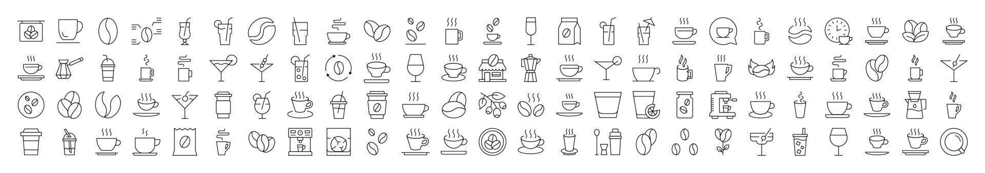 Coffee, Tee, Cups, Grain Related Linear Signs Drawn with Thin Line for Interface, Booklets, Cards, Posts, Infographics vector