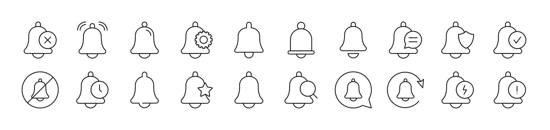 Ring, Bell Outline Sign Collection. Editable Stroke. Perfect for Infographics, Articles, Books, Flyers, Banners vector