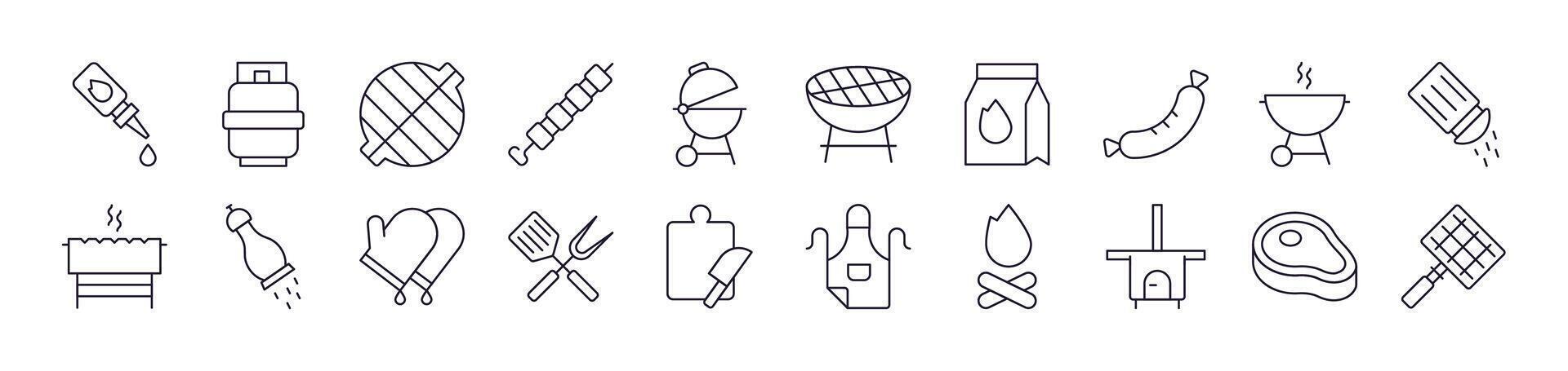 Barbeque Line Icon Collection. Editable Stroke. Perfect for Infographics, Articles, Books, Flyers, Banners vector