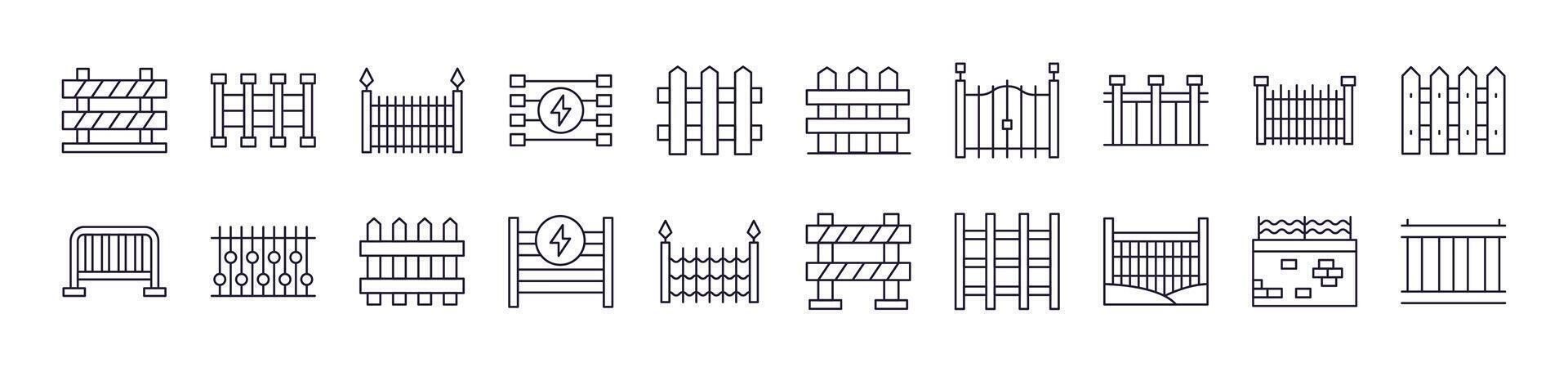 Collection of Outline Symbols of Fence Drawn with Thin Line for apps, web sites, banners, infographics and other types of design vector