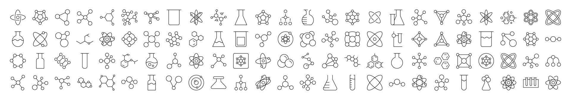 Chemical Compound, Atom, Laboratory Bulb Outline Style Icons for Design, Cards, Apps, Social Networks vector