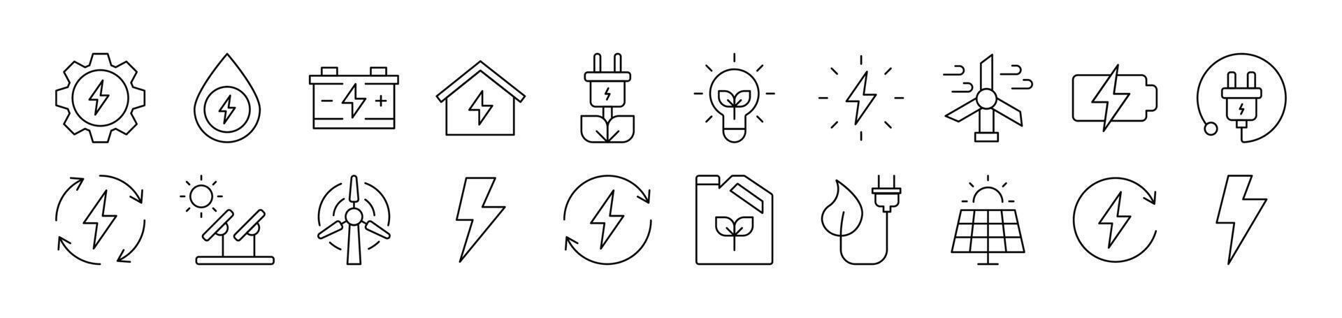 Collection of Icons of Green Energy Drawn with Thin Line for apps, web sites, banners, infographics and other types of design vector