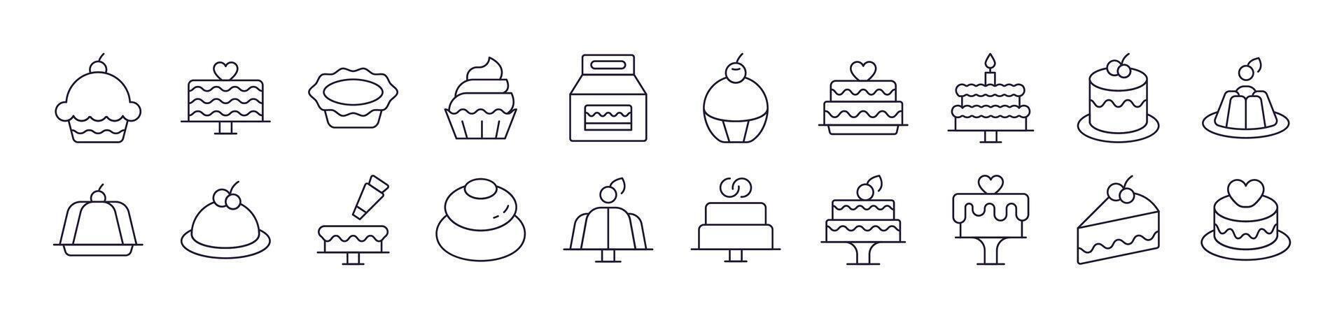 Cakes and Pastries Related Line Icon Collection. Editable Stroke. Perfect for Infographics, Articles, Books, Flyers, Banners vector