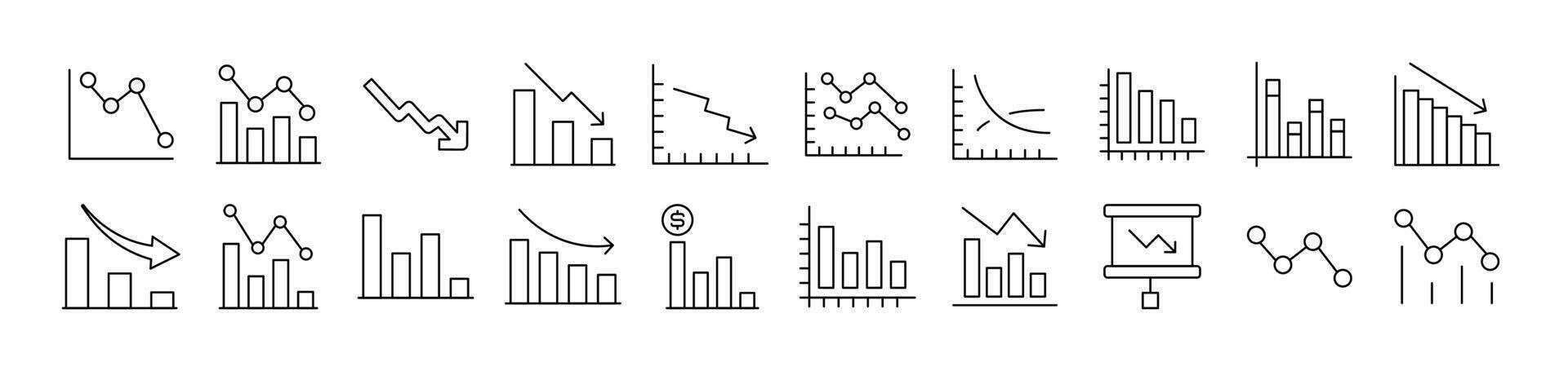 Collection of Outline Symbols of Arrow Down by Progress Bar Drawn with Thin Line for apps, web sites, banners, infographics and other types of design vector