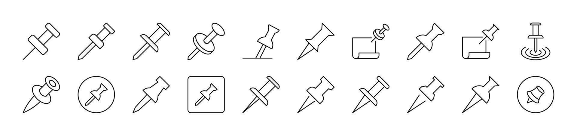 Push Pin for School and Office Related Icon Set. Editable Stroke. Suitable for Web Sites, Books, Cards, Apps vector