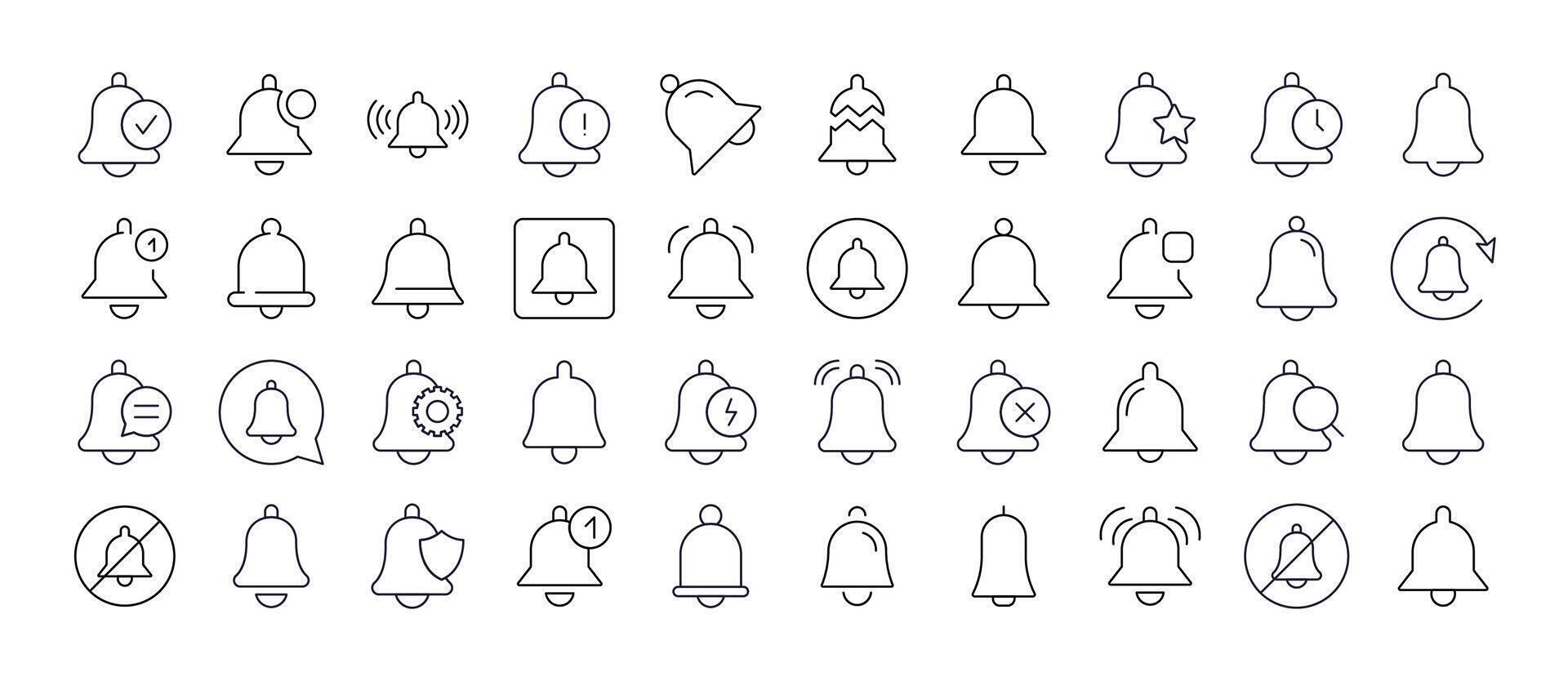 Bell with Items Related Icon Set. Editable Stroke. Suitable for Web Sites, Books, Cards, Apps vector