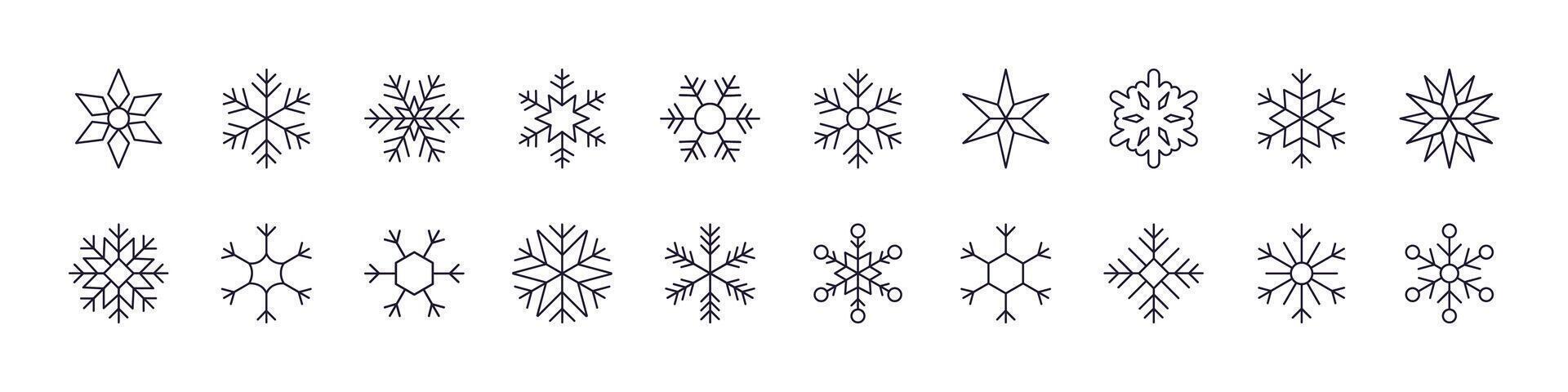 Snowflakes Outline Web Line Icons Collection. Editable Stroke. Minimalistic Linear Pictogram for Design of Cards, Apps, Banners, Posts vector