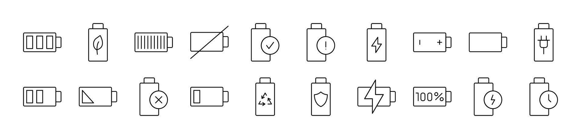 Batteries Related Image Collection. Editable Stroke. Perfect for Infographics, Articles, Books, Flyers, Banners vector