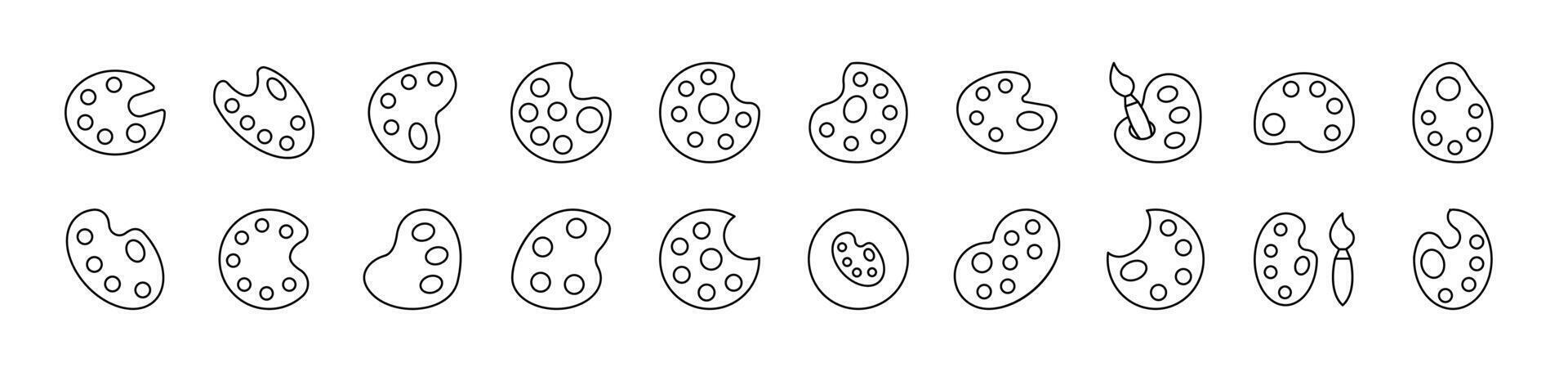 Bundle of Line Icons of Paint palette, Watercolor. Editable Stroke. Minimalistic Linear Pictogram for Design of Cards, Apps, Banners, Posts vector