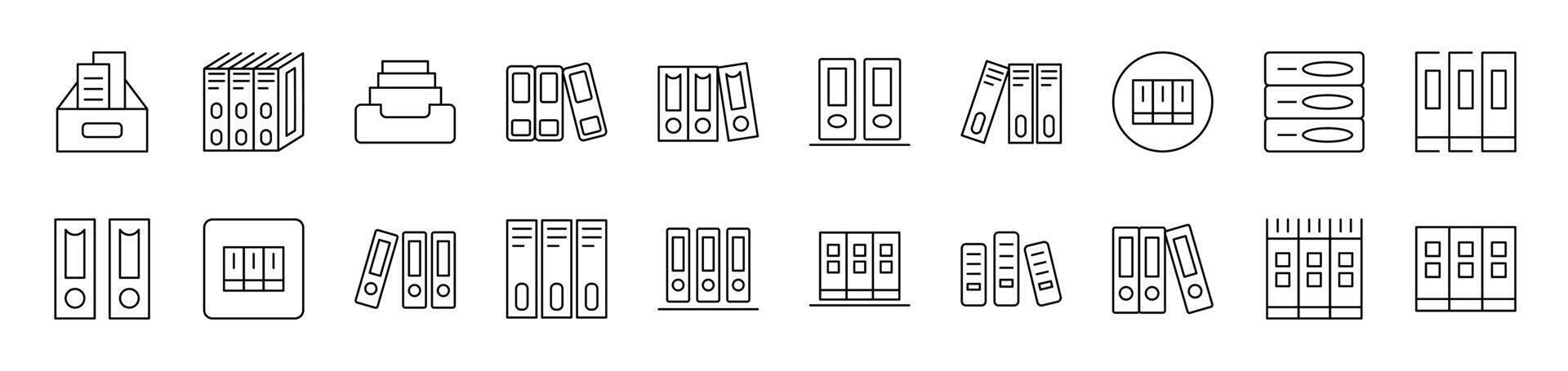 Shelved Documents Outline Icon Collection. Editable Stroke. Perfect for Infographics, Articles, Books, Flyers, Banners vector