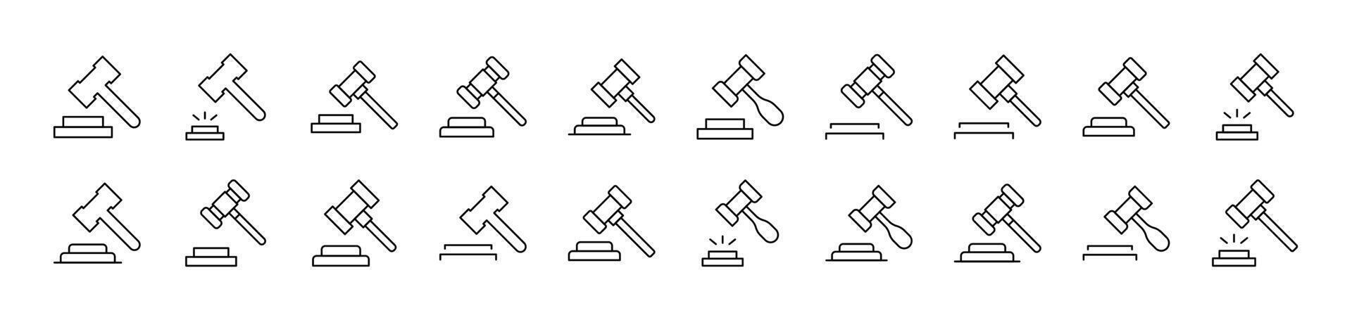 Judicial Gavel Related Image Collection. Editable Stroke. Perfect for Infographics, Articles, Books, Flyers, Banners vector