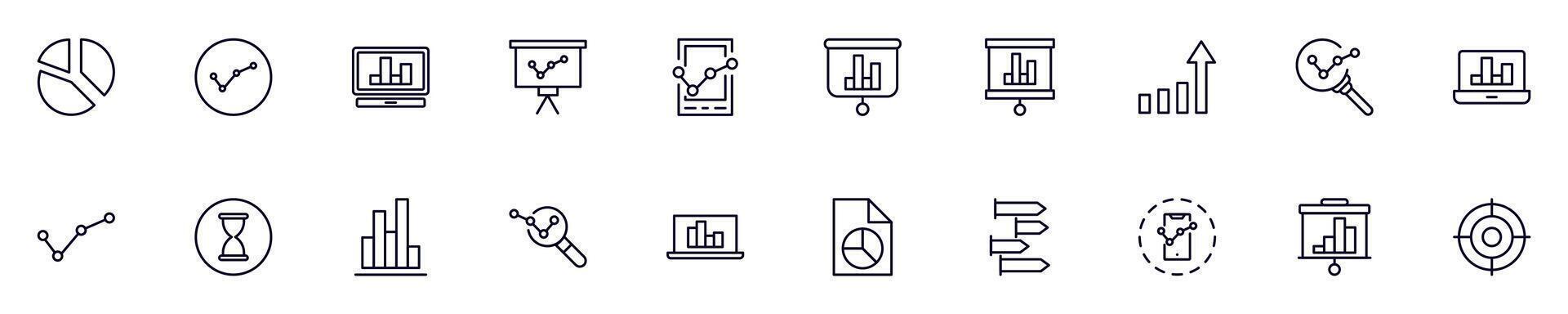 Collection of simple outline illustrations of business and analytics. Modern line icons for apps, web sites, shops, stores vector