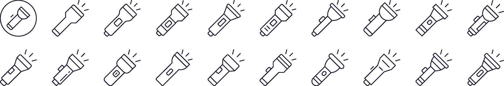 Flashlight Line Icon Collection. Editable Stroke. Minimalistic Linear Pictogram for Design of Cards, Apps, Banners, Posts vector