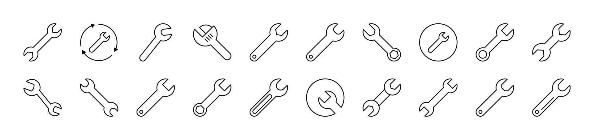 Wrench Line Icon Bundle. Editable Stroke. Minimalistic Linear Pictogram for Design of Cards, Apps, Banners, Posts vector
