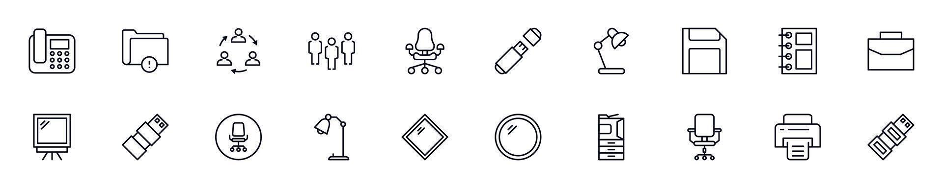 Office outline icons bundle. Editable stroke. Simple linear illustration for web sites, newspapers, articles book vector
