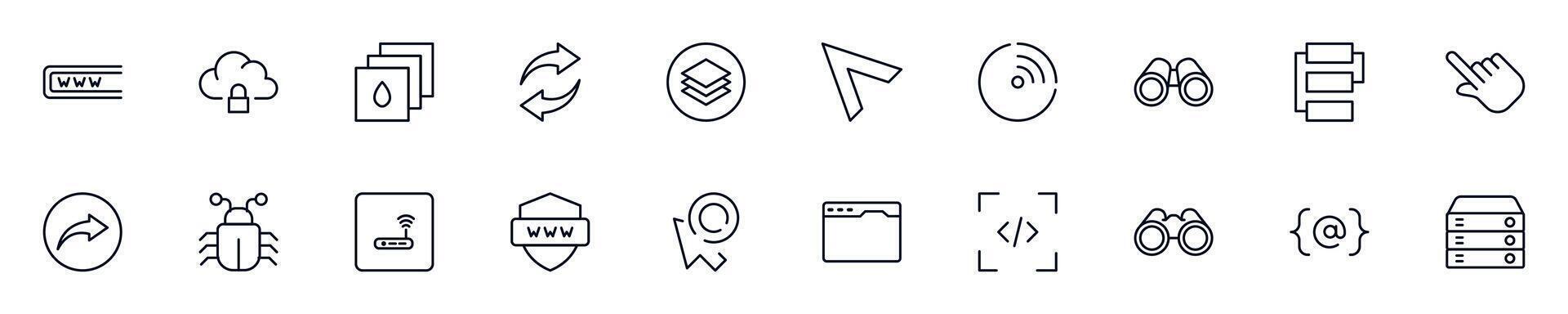 Web and internet line pictograms pack. Editable stroke. Simple linear illustration that can be used as a design element for apps and websites vector