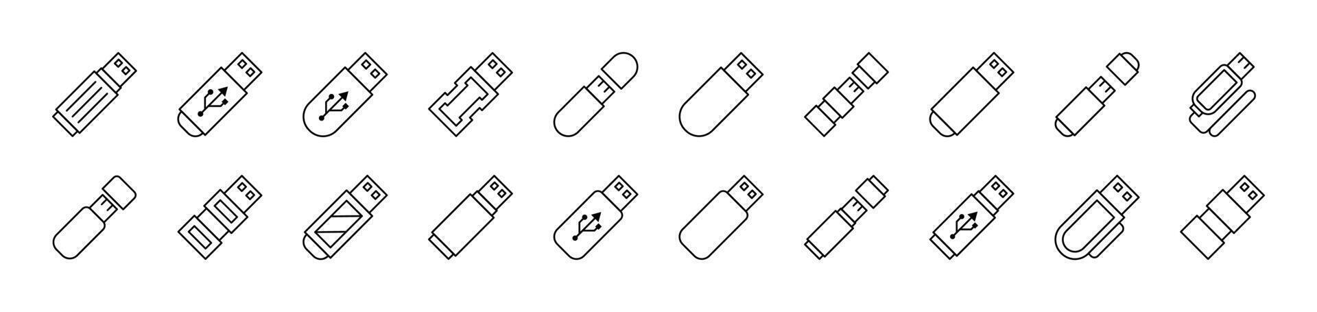 Flash Card or Memory Card Thin Icons Collection. Editable Stroke. Suitable for Web Sites, Books, Cards, Apps vector