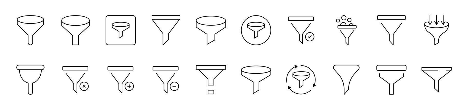 Funnel Outline Sign Collection. Editable Stroke. Perfect for Infographics, Articles, Books, Flyers, Banners vector