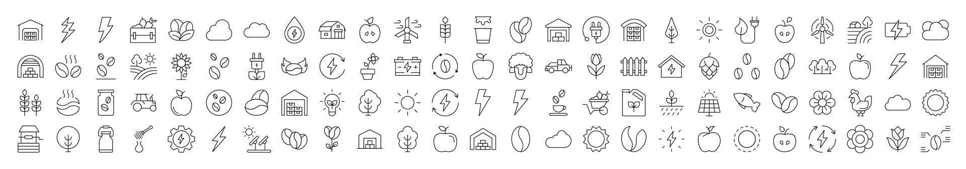 Farming, Agriculture, Coffee, Apple, Harvest Outline Icon Collection. Editable Stroke. Perfect for Infographics, Articles, Books, Flyers, Banners vector