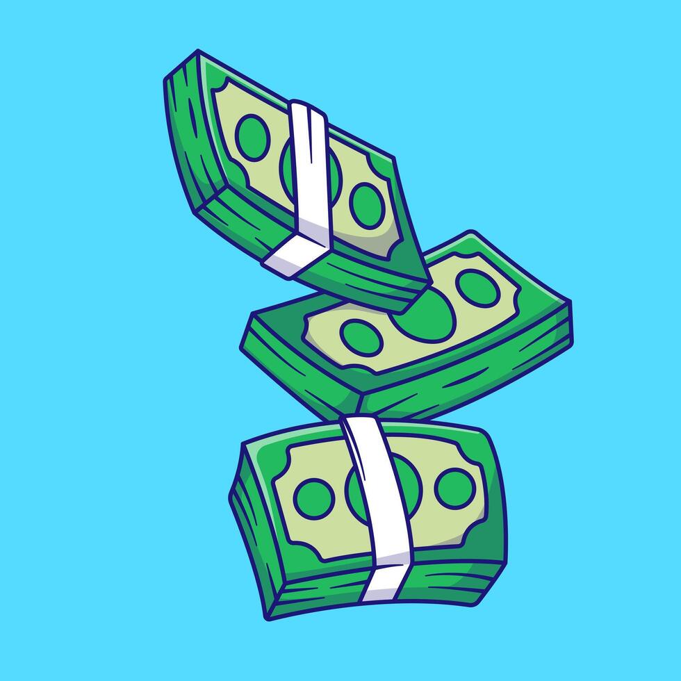 Illustration of Floating Stacked Cash Bundles Cartoon Illustration. Business Finance Concept. Flat Cartoon Outline Style. vector