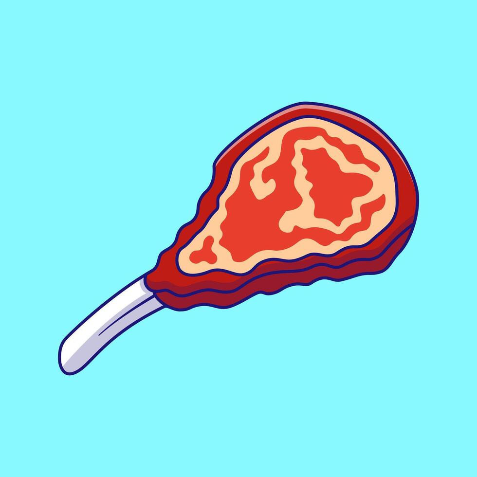 Tomhawk Steak Meat Cut With Bone Cartoon Illustration. Food Object Concept. Flat Cartoon Outline Style. vector