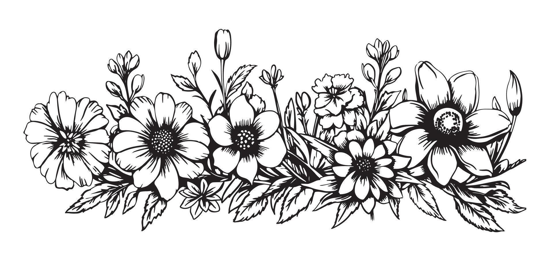 Wild flower field border frame illustration vector