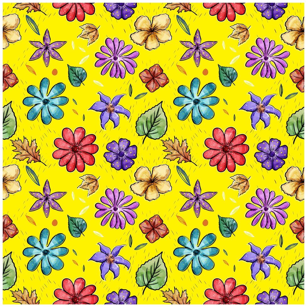 Seamless colourful water colour flower illustration vector
