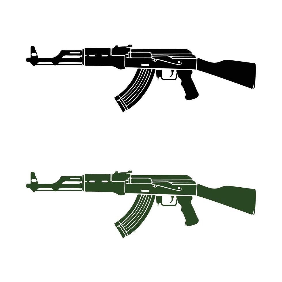 Ak47 silhouettes with white background, Submachine gun icon or sign isolated on white background. vector