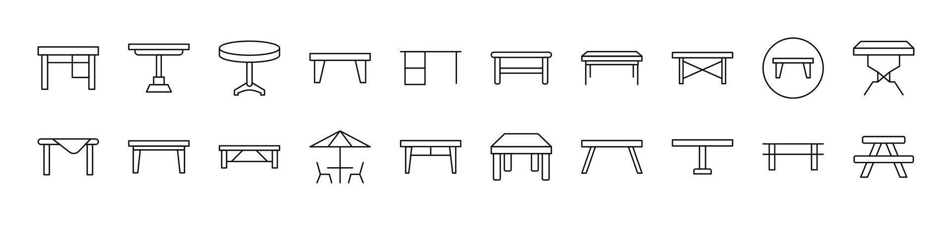 Table Related Line Icons for Web Sites, Books, Cards, Apps. Editable Stroke. Suitable for Web Sites, Books, Cards, Apps vector