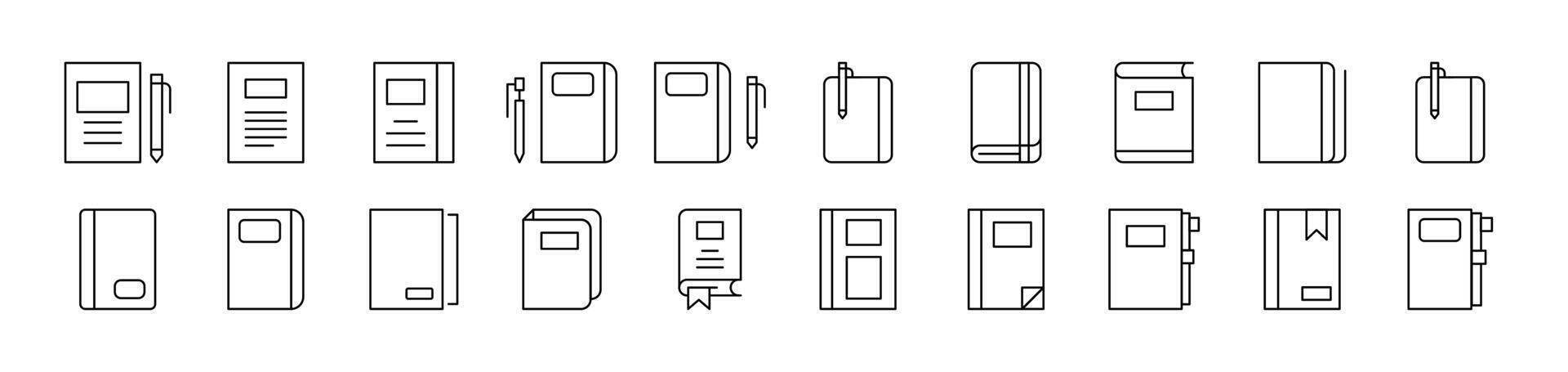 Notebook, Book for Notes Bundle of Thin Icons. Editable Stroke. Suitable for Web Sites, Books, Cards, Apps vector