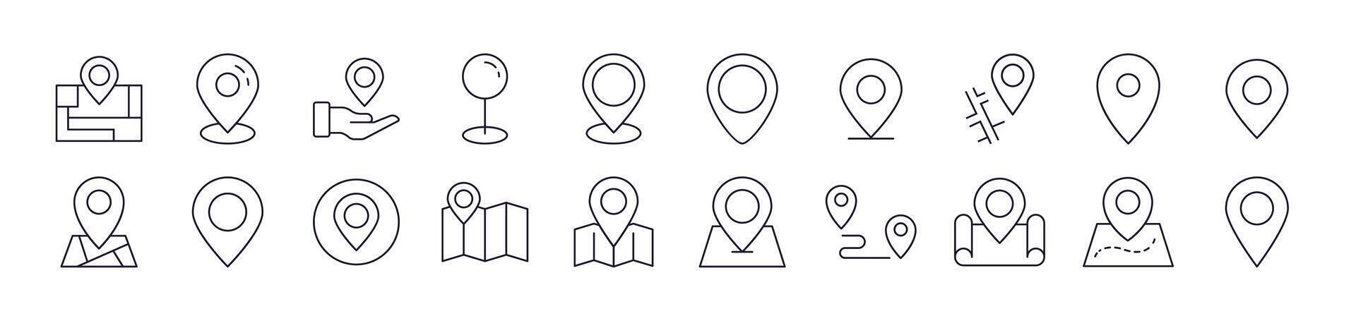 Set of Line Icons of Map Pin. Editable Stroke. Minimalistic Linear Pictogram for Design of Cards, Apps, Banners, Posts vector