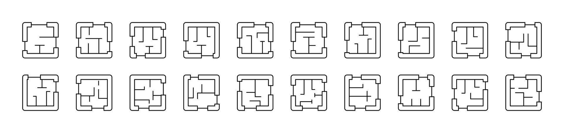 Floor Plan Icon Set for UI, Placards, Books, Apps. Editable Stroke. Suitable for Web Sites, Books, Cards, Apps vector