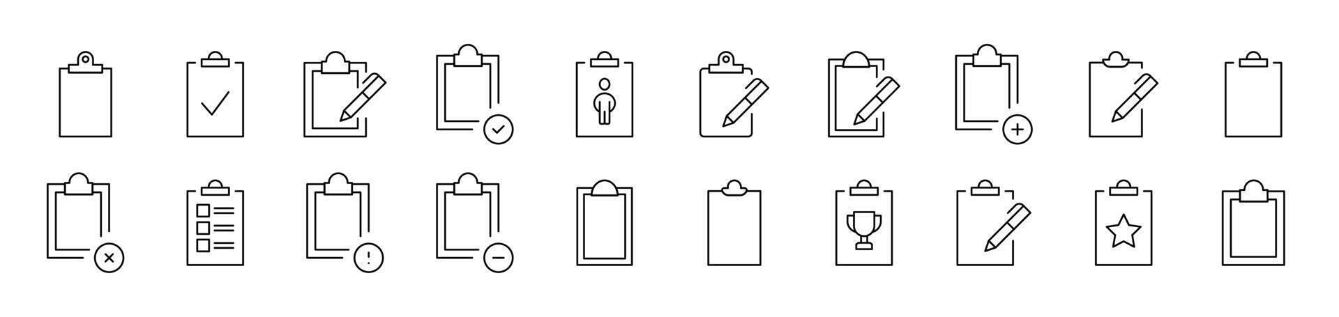 Clipboard Outline Picture Collection. Editable Stroke. Perfect for Infographics, Articles, Books, Flyers, Banners vector