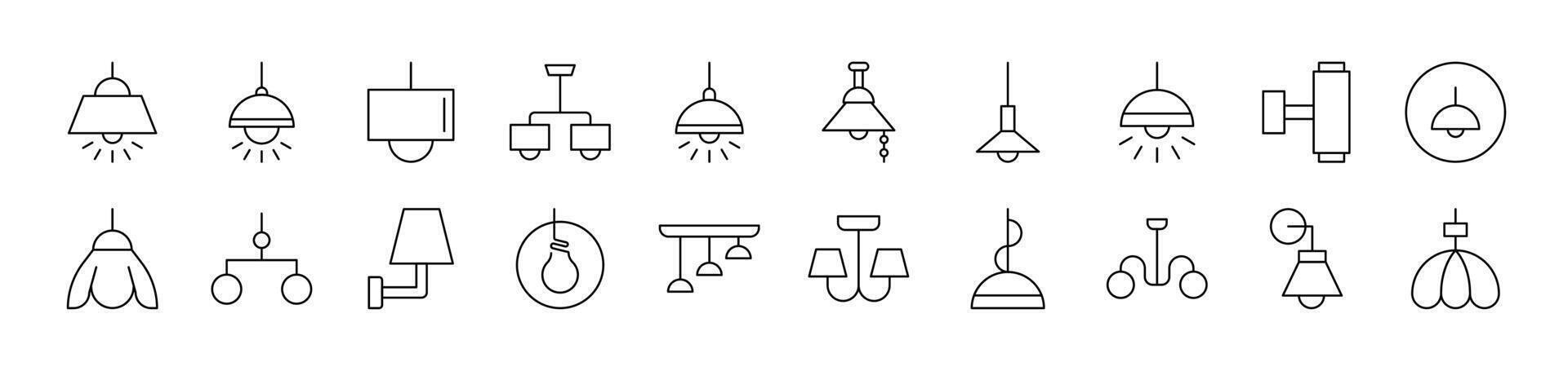 Lamps and Chandeliers Set of Thin Icons. Editable Stroke. Suitable for Web Sites, Books, Cards, Apps vector