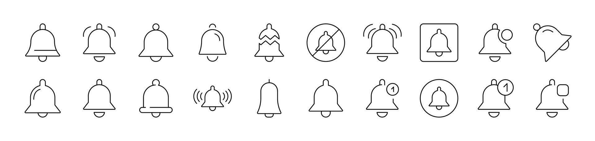 Bell as Ring and Notification Icon Set for UI, Placards, Books, Apps. Editable Stroke. Suitable for Web Sites, Books, Cards, Apps vector