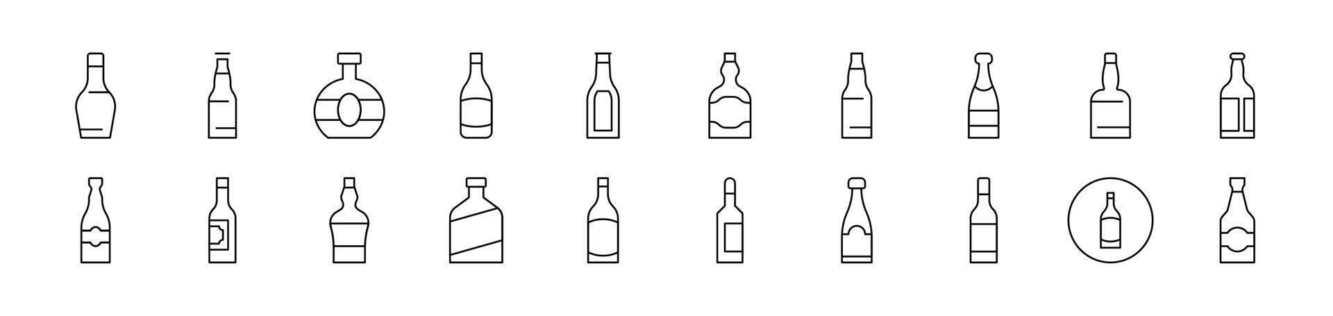 Bottle Set of Thin Icons. Editable Stroke. Suitable for Web Sites, Books, Cards, Apps vector
