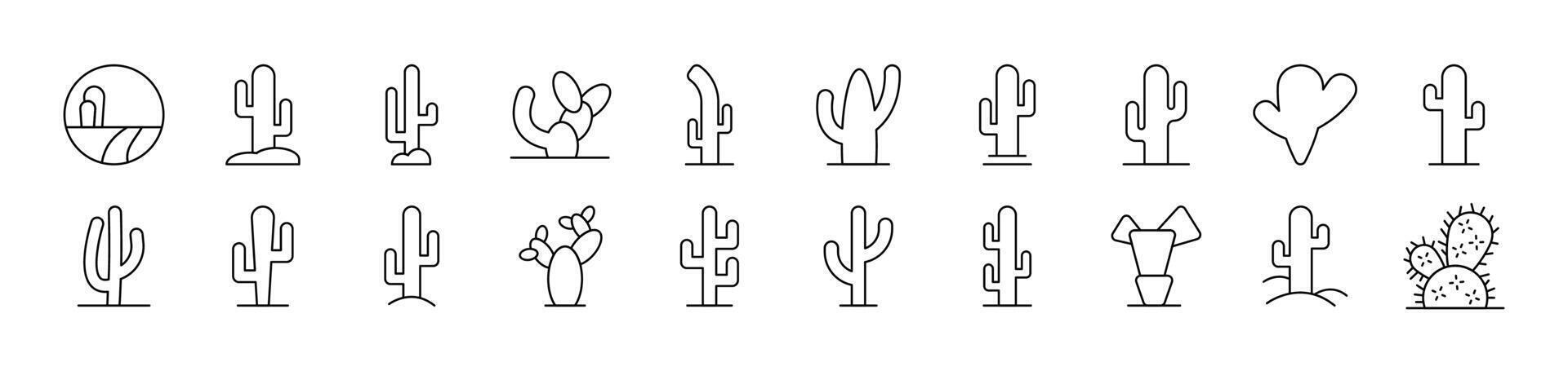 Cactus and Succulent Pack of Thin Icons. Editable Stroke. Suitable for Web Sites, Books, Cards, Apps vector