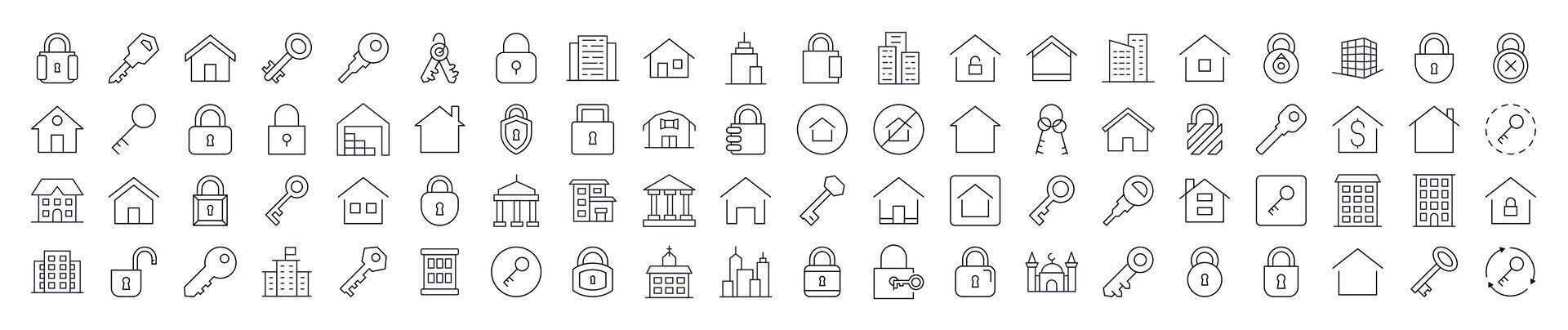 Simple Linear Icon of House and Real Estate. Editable Stroke. Minimalistic Linear Pictogram for Design of Cards, Apps, Banners, Posts vector