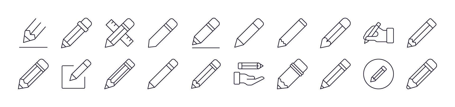 Pack of Line Icons of Pen. Editable Stroke. Minimalistic Linear Pictogram for Design of Cards, Apps, Banners, Posts vector